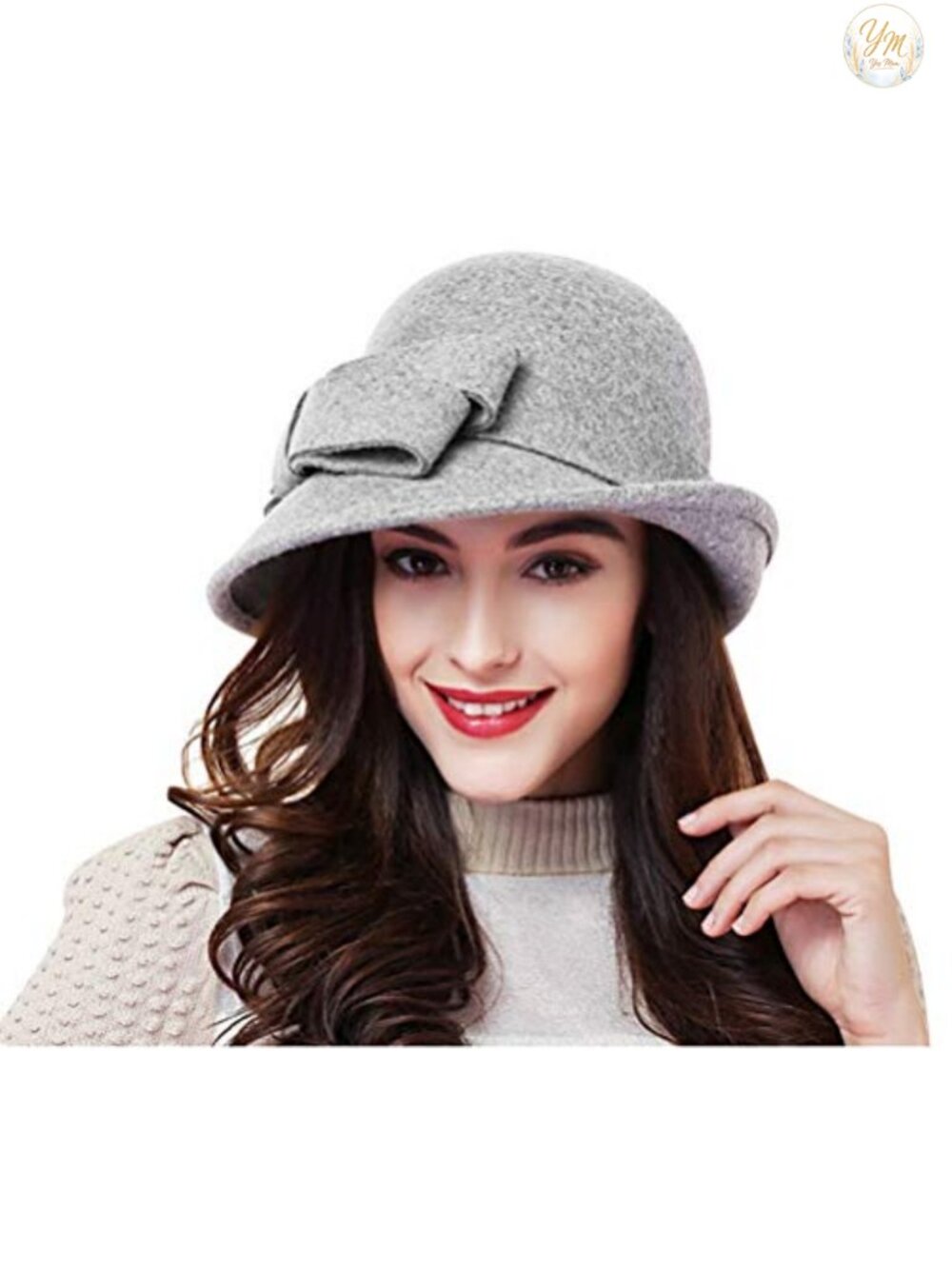 100% Wool Vintage Cloche Bucket Hat with Bow Accent